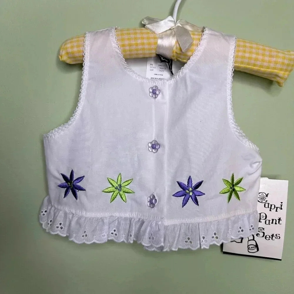 Vintage NWT Pogo Club Girls Cotton and Lace Floral Embroidered Tank Top Size 18M